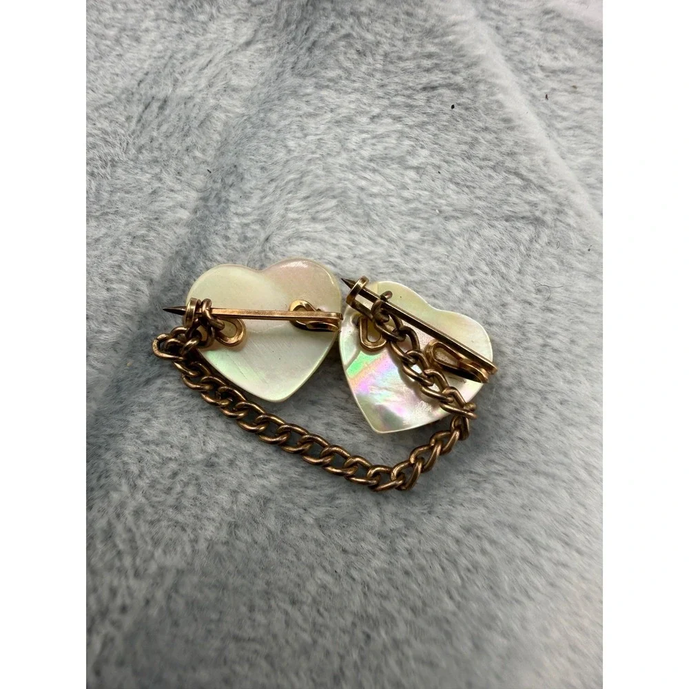 Vintage Brooch Lot Hearts Gold Tone Stuck Pin  Mother of Pearl Initial‎